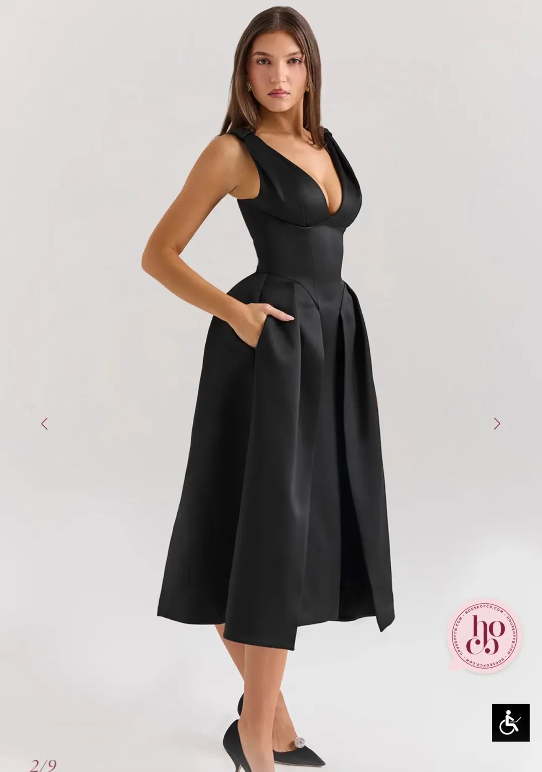 House of CB Paloma Black Satin Twist Strap Midi Dress for rent on The Volte - main image