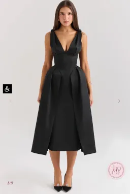 House of CB Paloma Black Satin Twist Strap Midi Dress for rent on The Volte - image 1