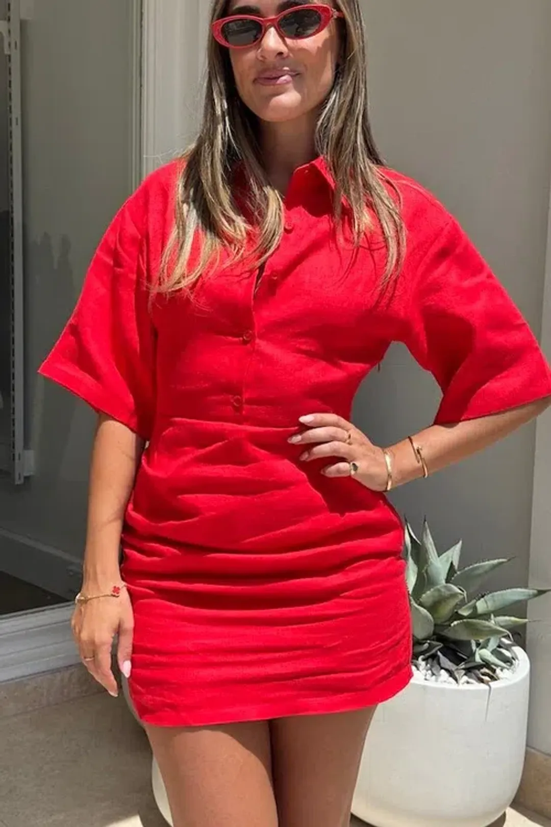 Sneaky Link Vida Shirt Dress In Red Size Small  for rent on The Volte - main image