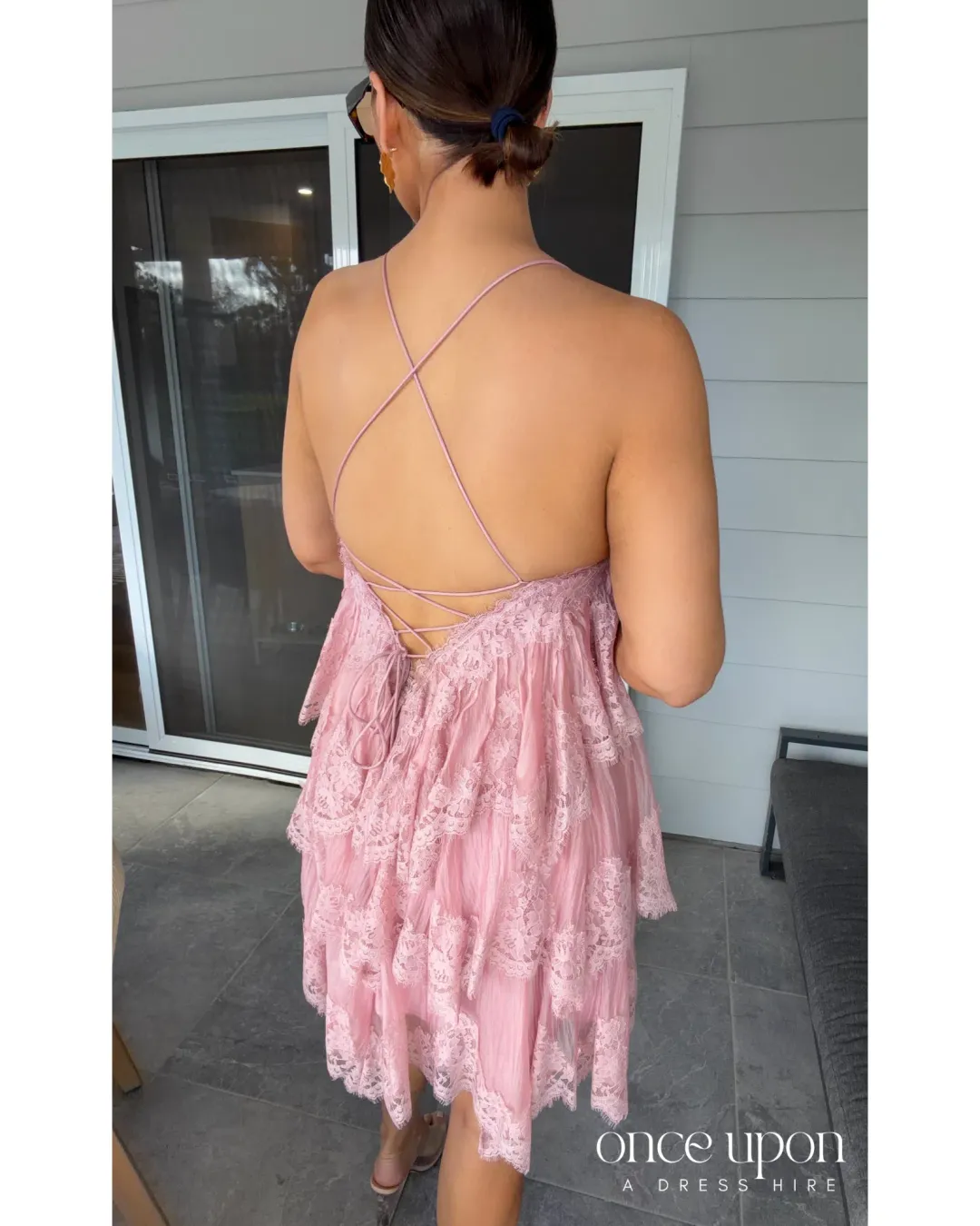 Aje Ophelia Lace Mini Dress Fawn Pink Size 12 for rent on The Volte - main image