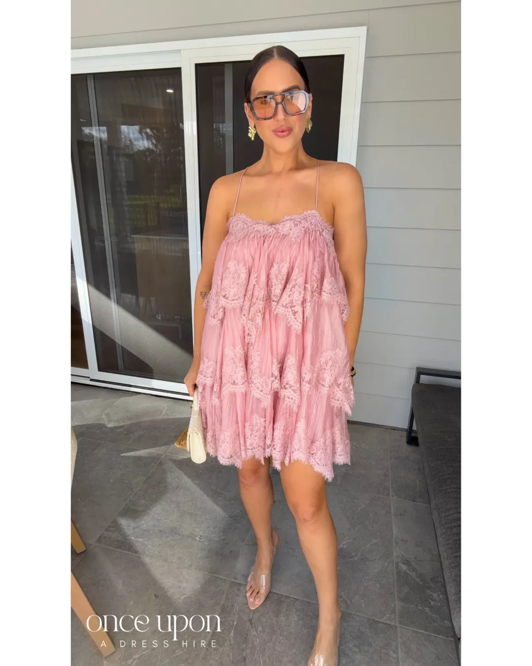 Aje Ophelia Lace Mini Dress Fawn Pink Size 12 for rent on The Volte - main image