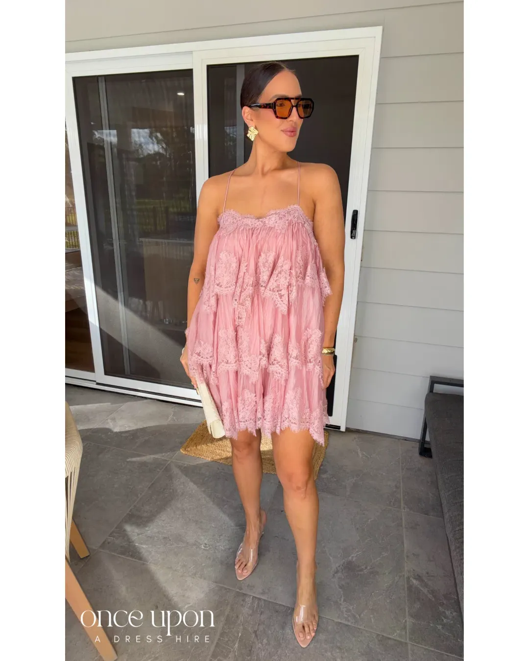Aje Ophelia Lace Mini Dress Fawn Pink Size 8 for rent on The Volte - main image