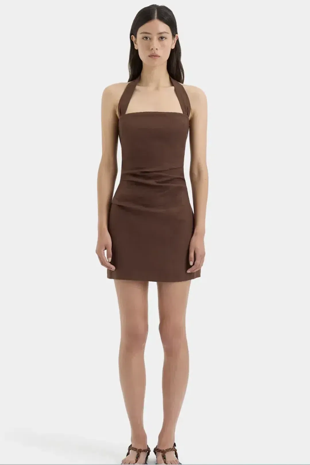 Sir the Label - Naomi Halter Mini Dress - Chocolate for rent on The Volte - main image
