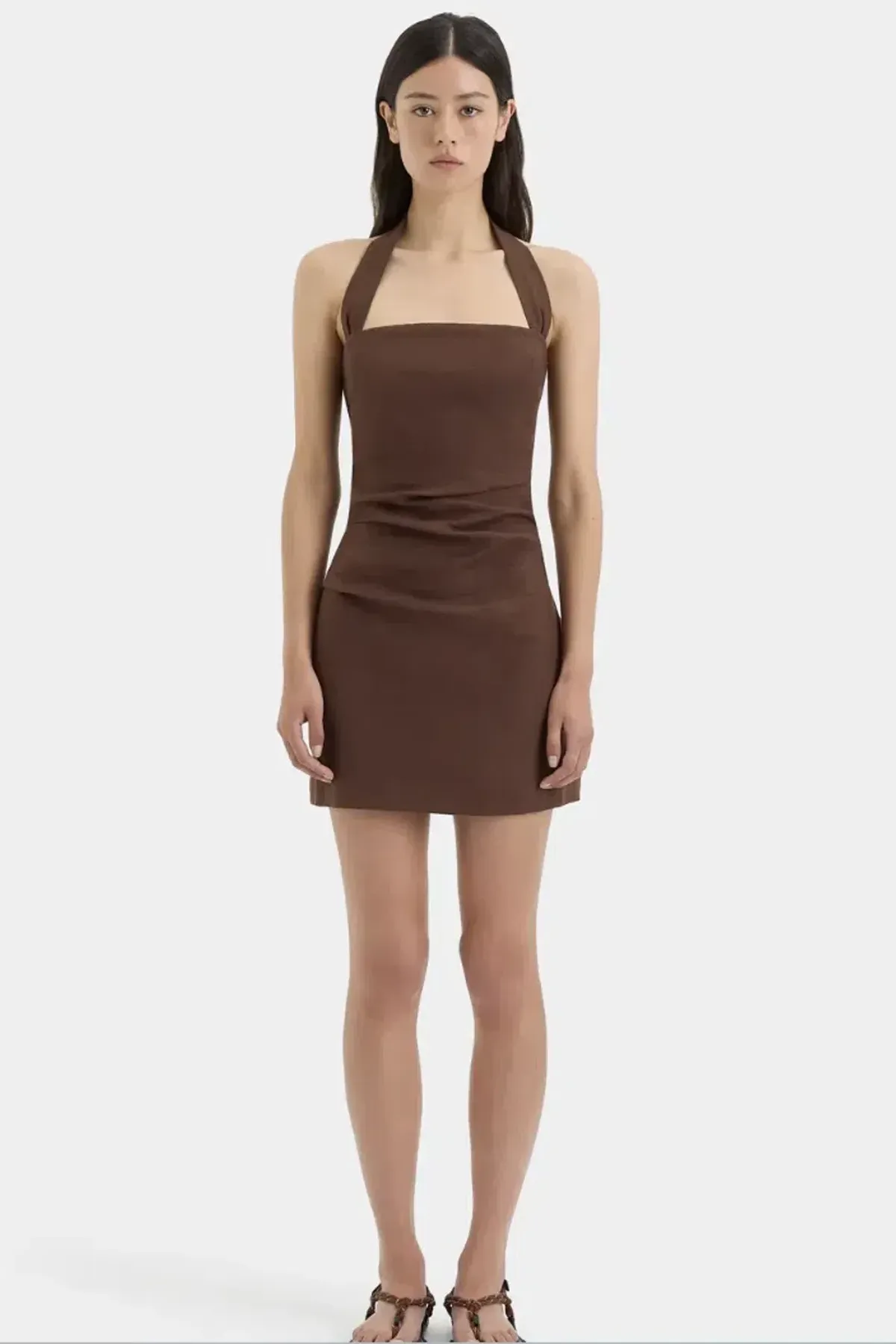 Sir the Label - Naomi Halter Mini Dress - Chocolate for rent on The Volte - main image