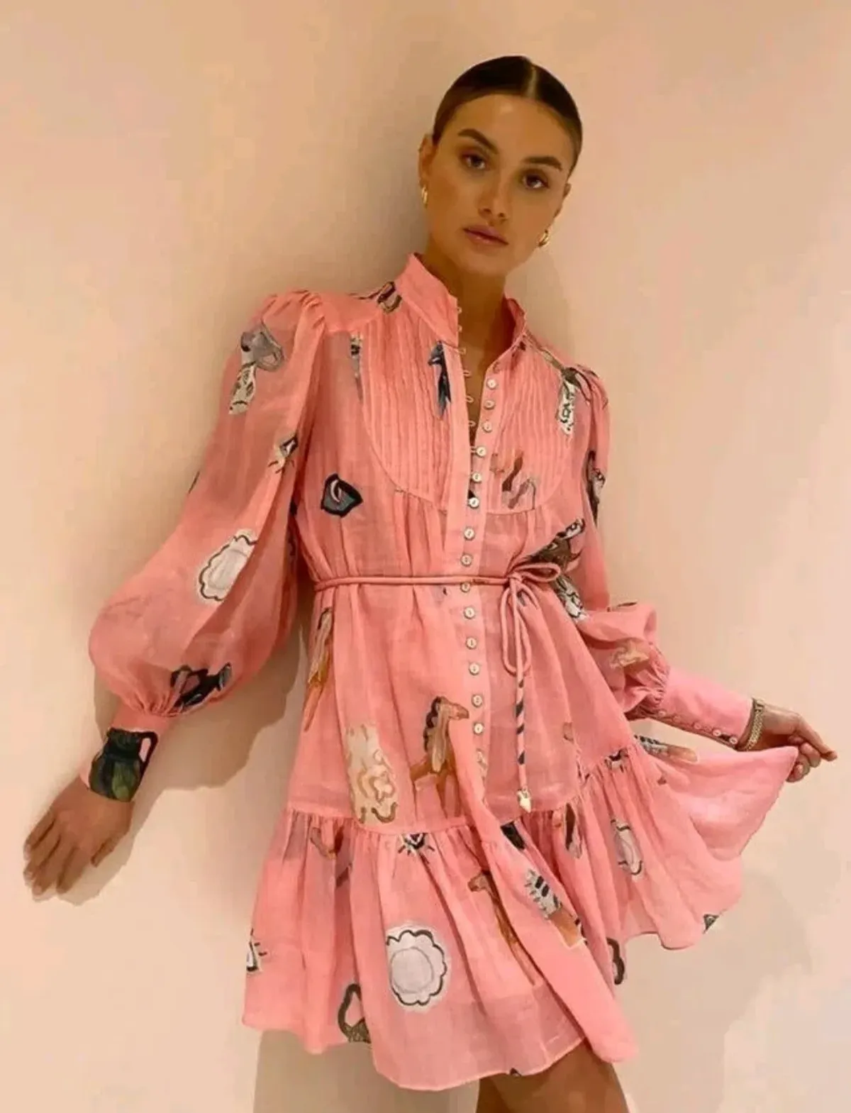 Alemais Cleo Mini Smock Dress in Pink Size AU 12 for rent on The Volte - main image