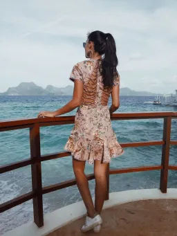 ZIMMERMANN TROPICALE LATTICE MINI DRESS PINK FLORAL | Size 0 AU 8 for rent on The Volte - image 3