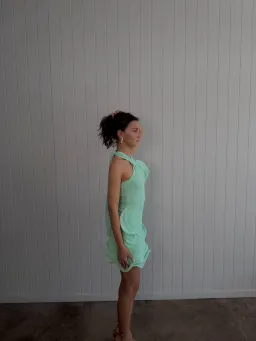 Meshki Caprice Halter Knit Mini Dress Lagoon Size Small for rent on The Volte - image 4