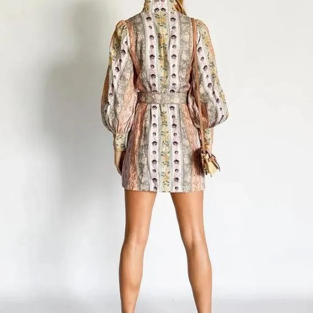 Zimmermann Luminous Stripe Patchwork Linen Midi Dress for rent on The Volte - main image