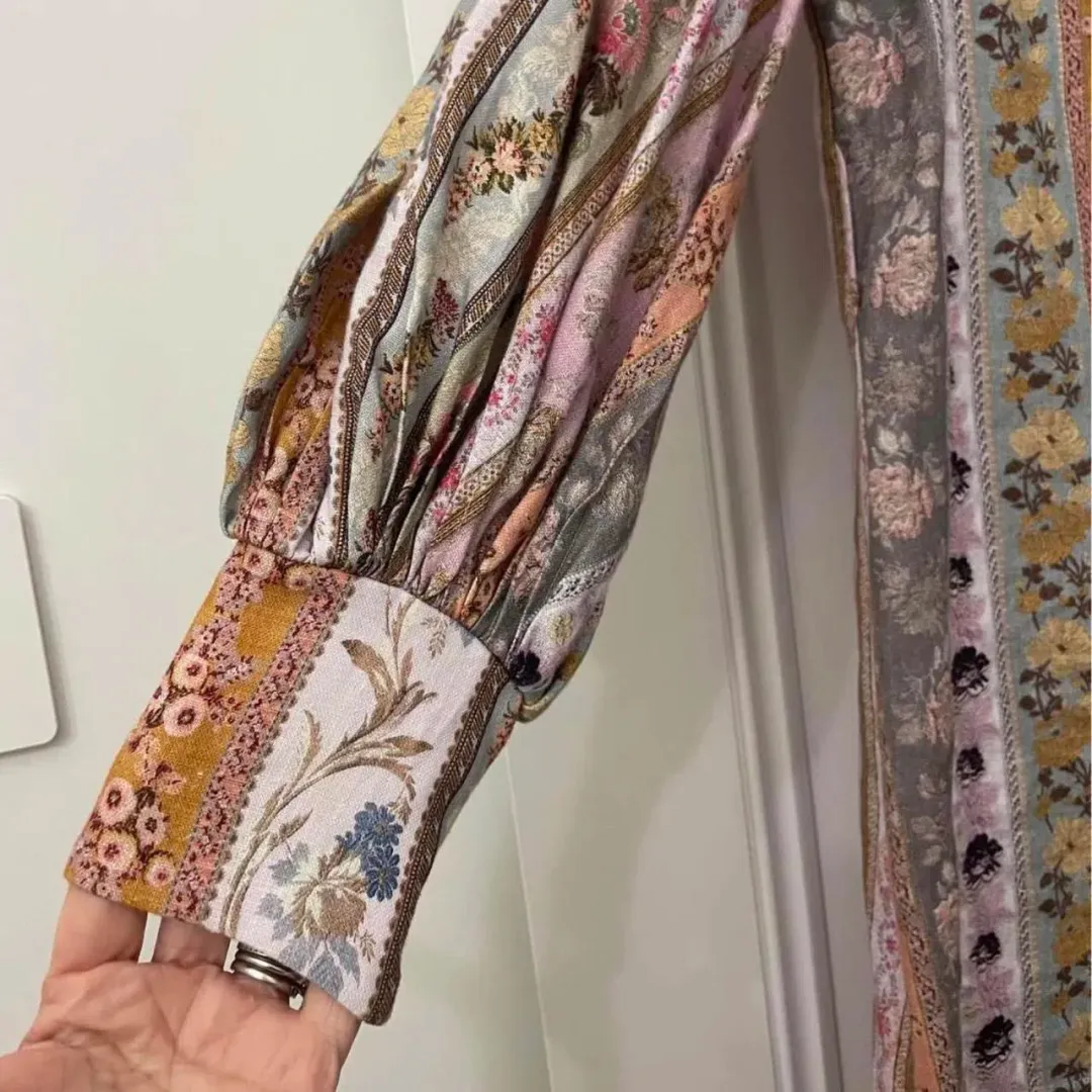 Zimmermann Luminous Stripe Patchwork Linen Midi Dress for rent on The Volte - main image