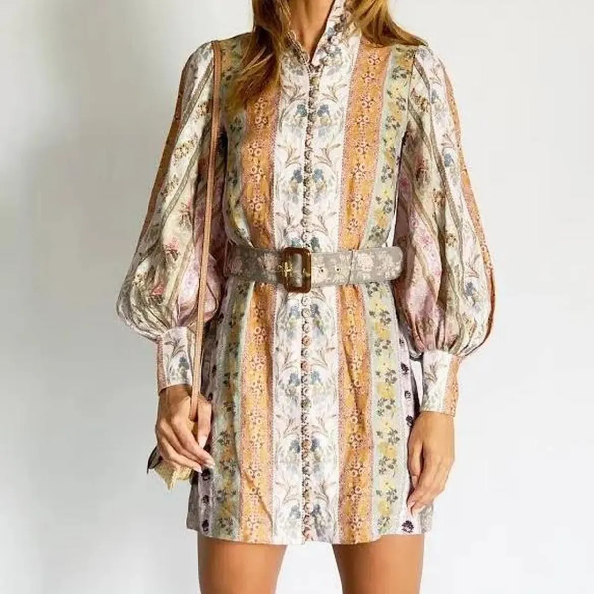 Zimmermann Luminous Stripe Patchwork Linen Midi Dress for rent on The Volte - main image