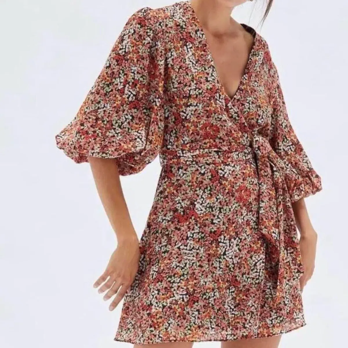 MINKPINK Gabae Floral Wrap Mini Dress – Size S for rent on The Volte - main image