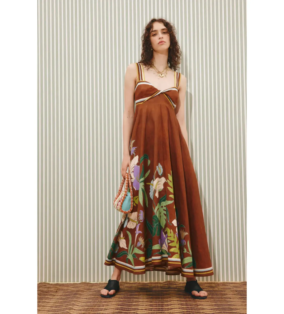 Alemais Alfie Twist Sundress in Chocolate Size AU10 for rent on The Volte - main image