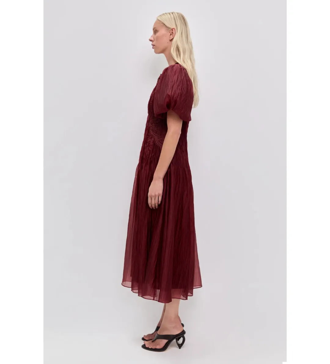 Aje Ophelia Lace Midi Dress in Mahogany Size AU10 for rent on The Volte - main image