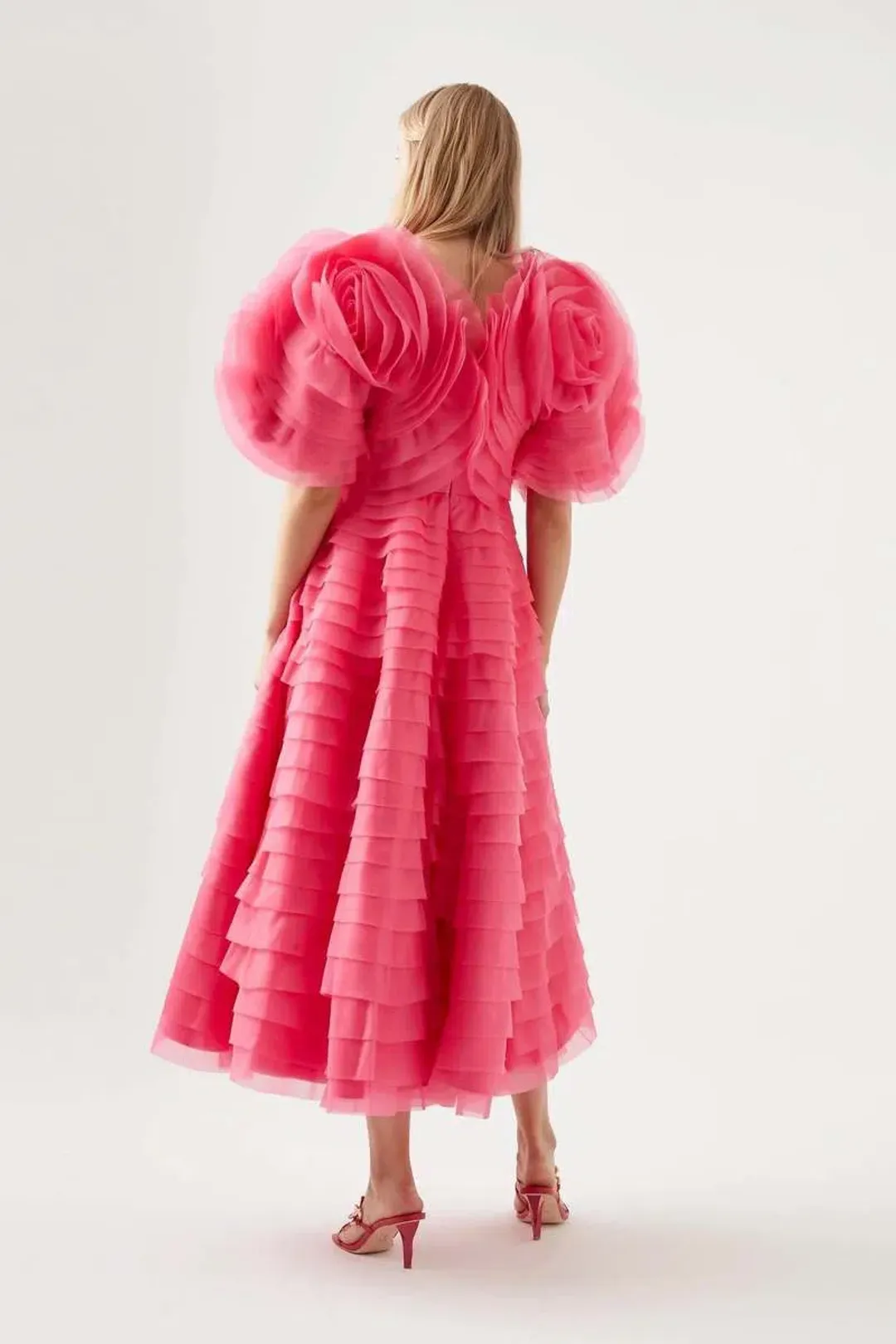 Aje Amour Ruffle Midi Dress in Pink Size AU 10 for rent on The Volte - main image