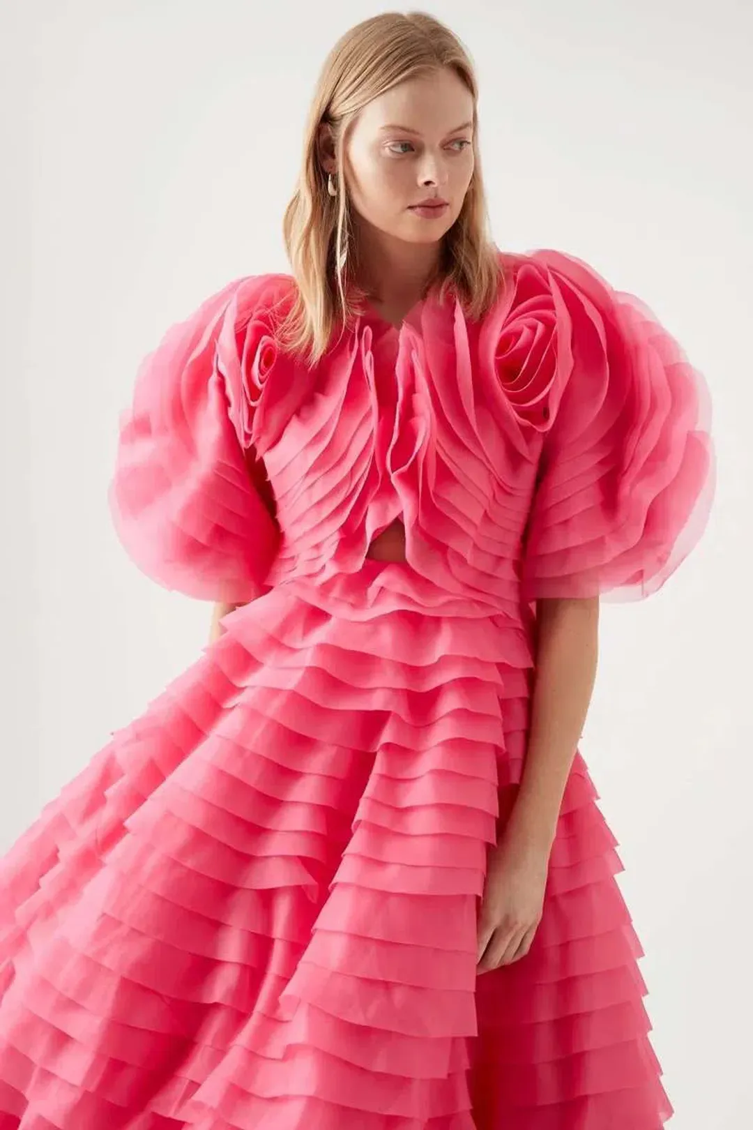 Aje Amour Ruffle Midi Dress in Pink Size AU 10 for rent on The Volte - main image
