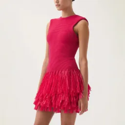 Aje Rushes Raffia Fuchsia Knit Mini Dress Size Medium / 10 AU for rent on The Volte - image 3
