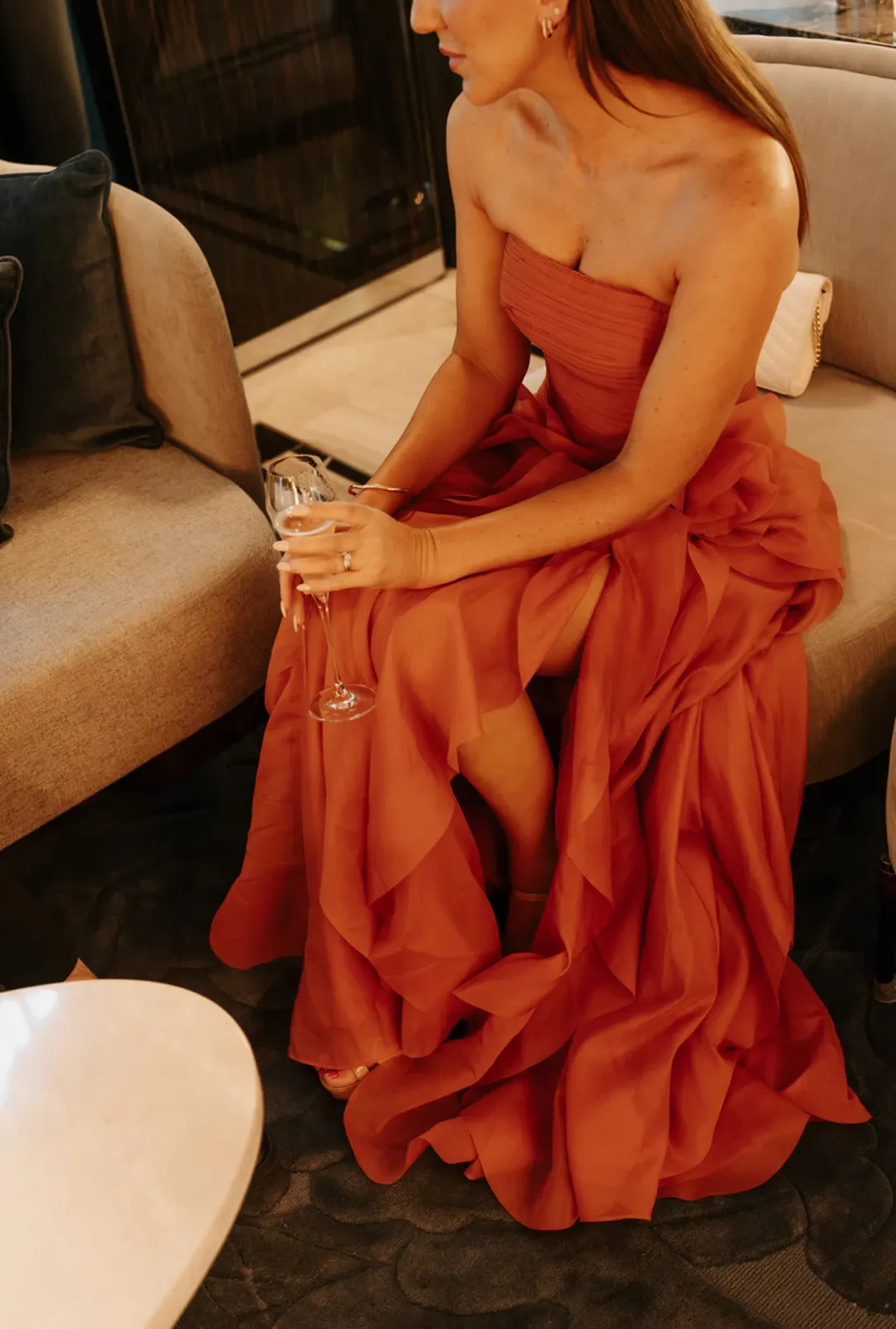 Aje Canyon Gown Coral clay size 6  for rent on The Volte - main image