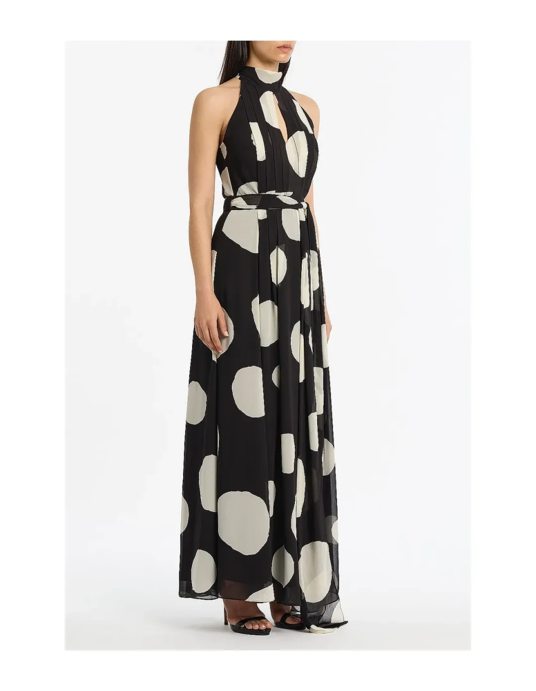 Carla Zampatti Noir Spot Tie Neck Wrap Dress Multi Size 12 for rent on The Volte - main image