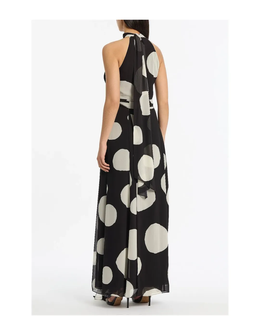 Carla Zampatti Noir Spot Tie Neck Wrap Dress Multi Size 12 for rent on The Volte - main image