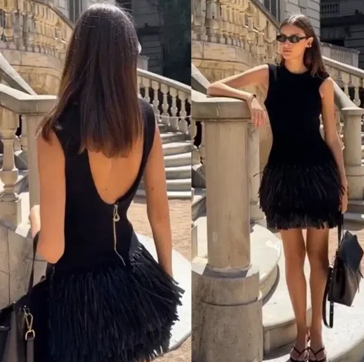 AJE Raffia Rushes Dress Black Size Large / 12 AU for rent on The Volte - main image