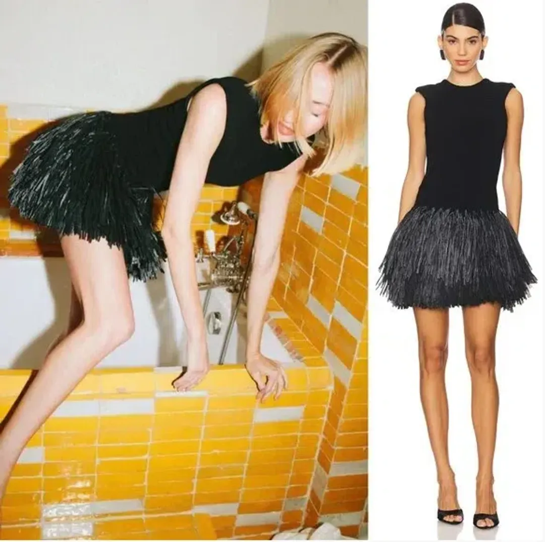 AJE Raffia Rushes Dress Black Size Small / 8 AU for rent on The Volte - main image