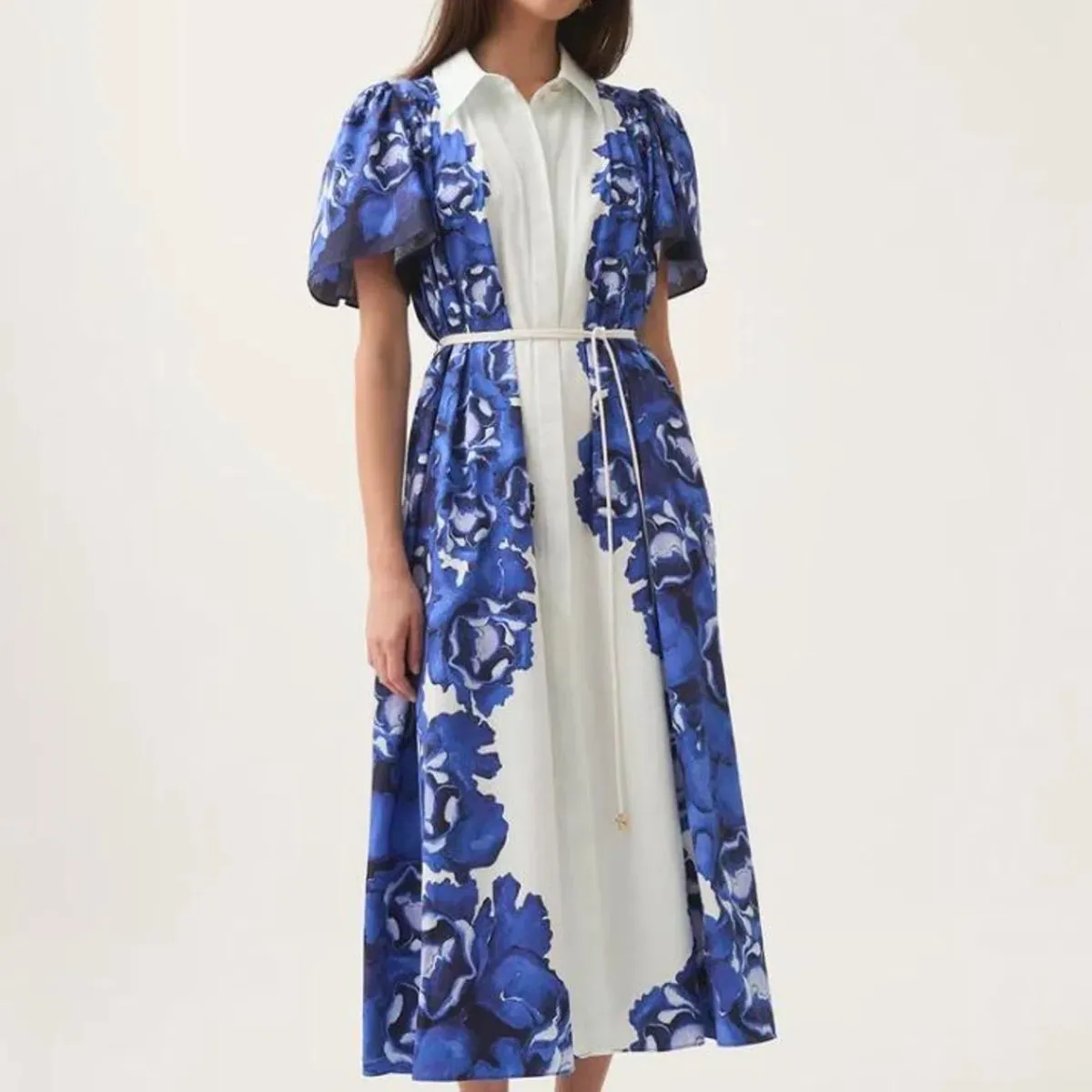 Aje Blue and white Fernanda shirt dress for rent on The Volte - main image