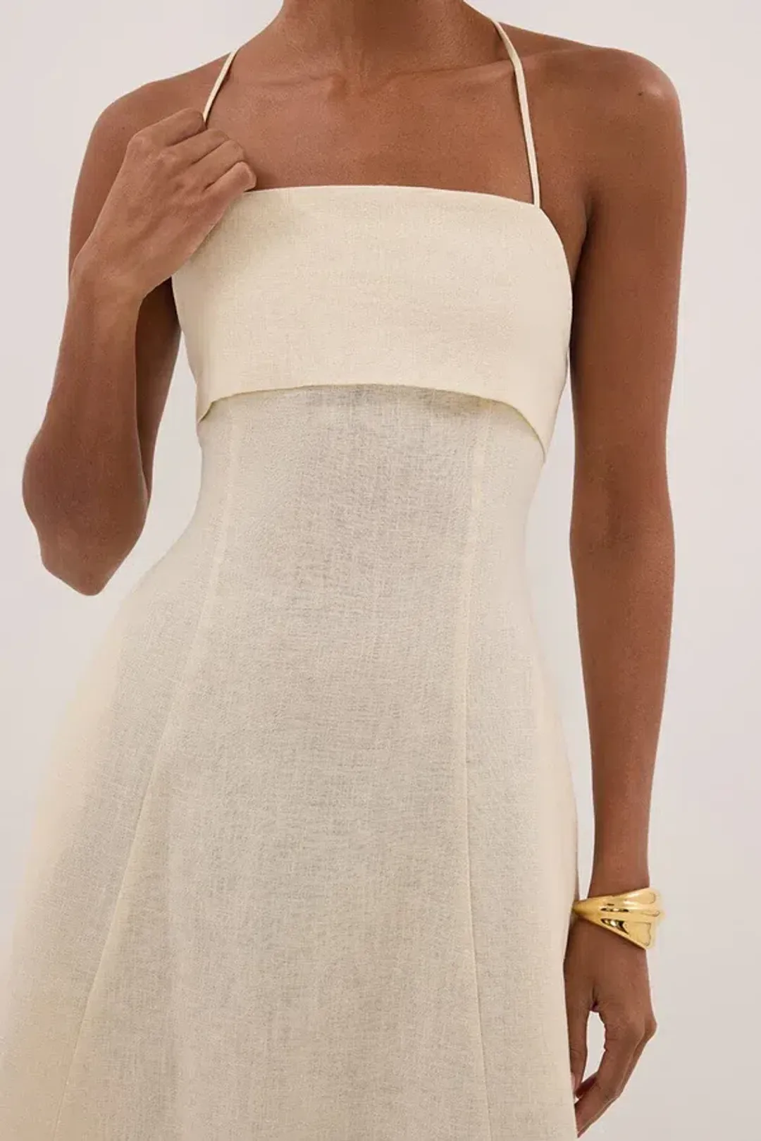 DANIELLA STRAW LINEN TIE BACK MIDI DRESS for rent on The Volte - main image
