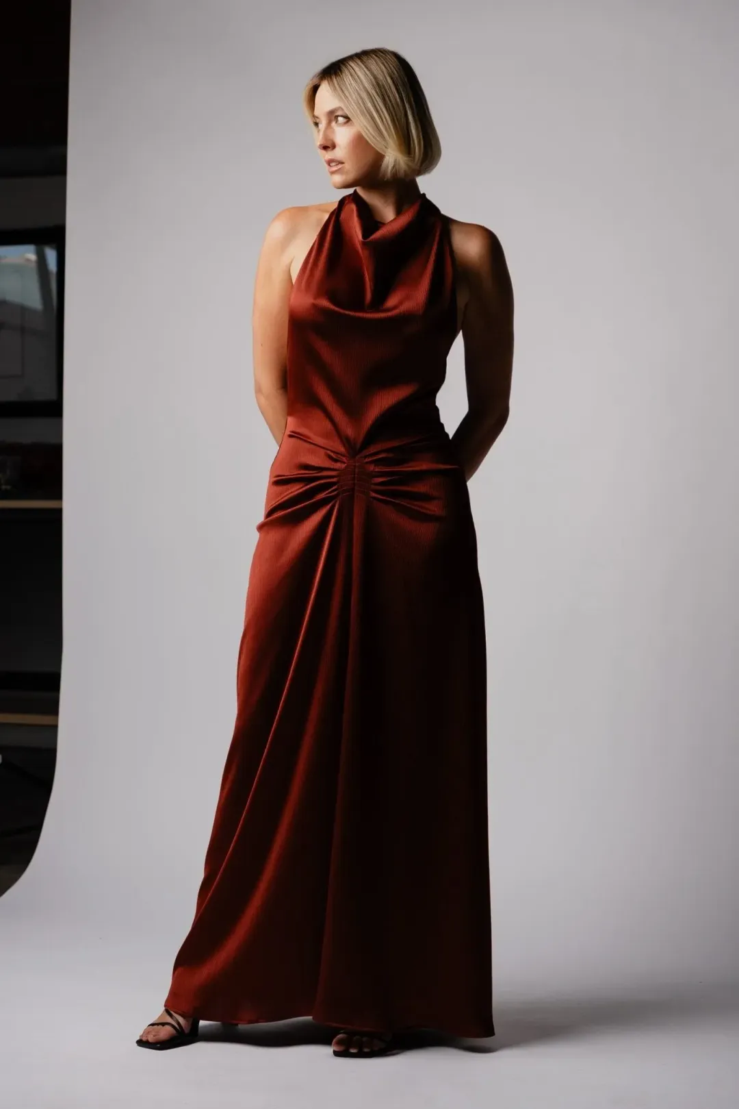 One Fell Swoop Caira Gown – Terra Rosa Satin Blush Size 8 for rent on The Volte - main image