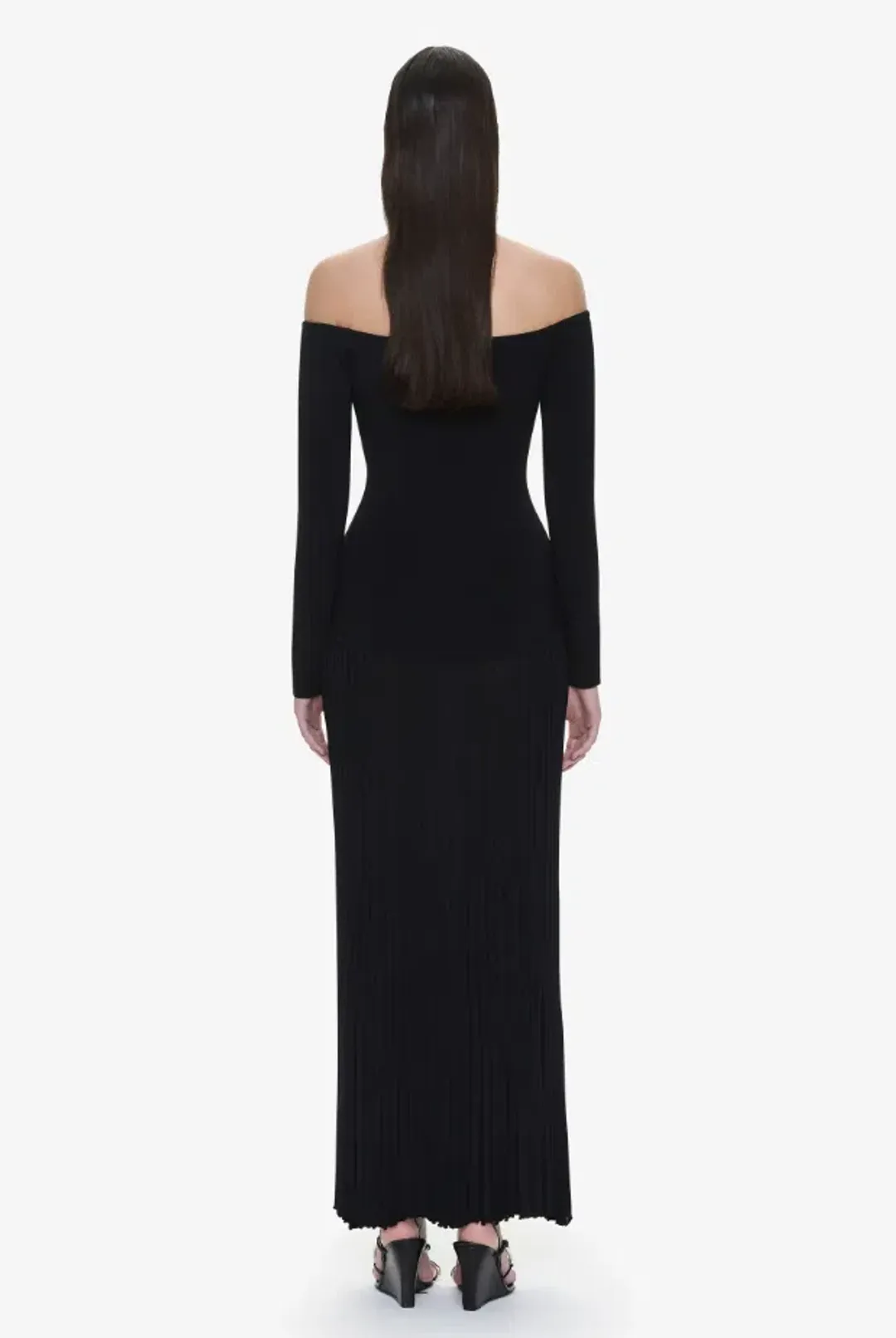 Christopher Esber Salacia Pleated Off Shoulder Dress Black Size XS for rent on The Volte - main image