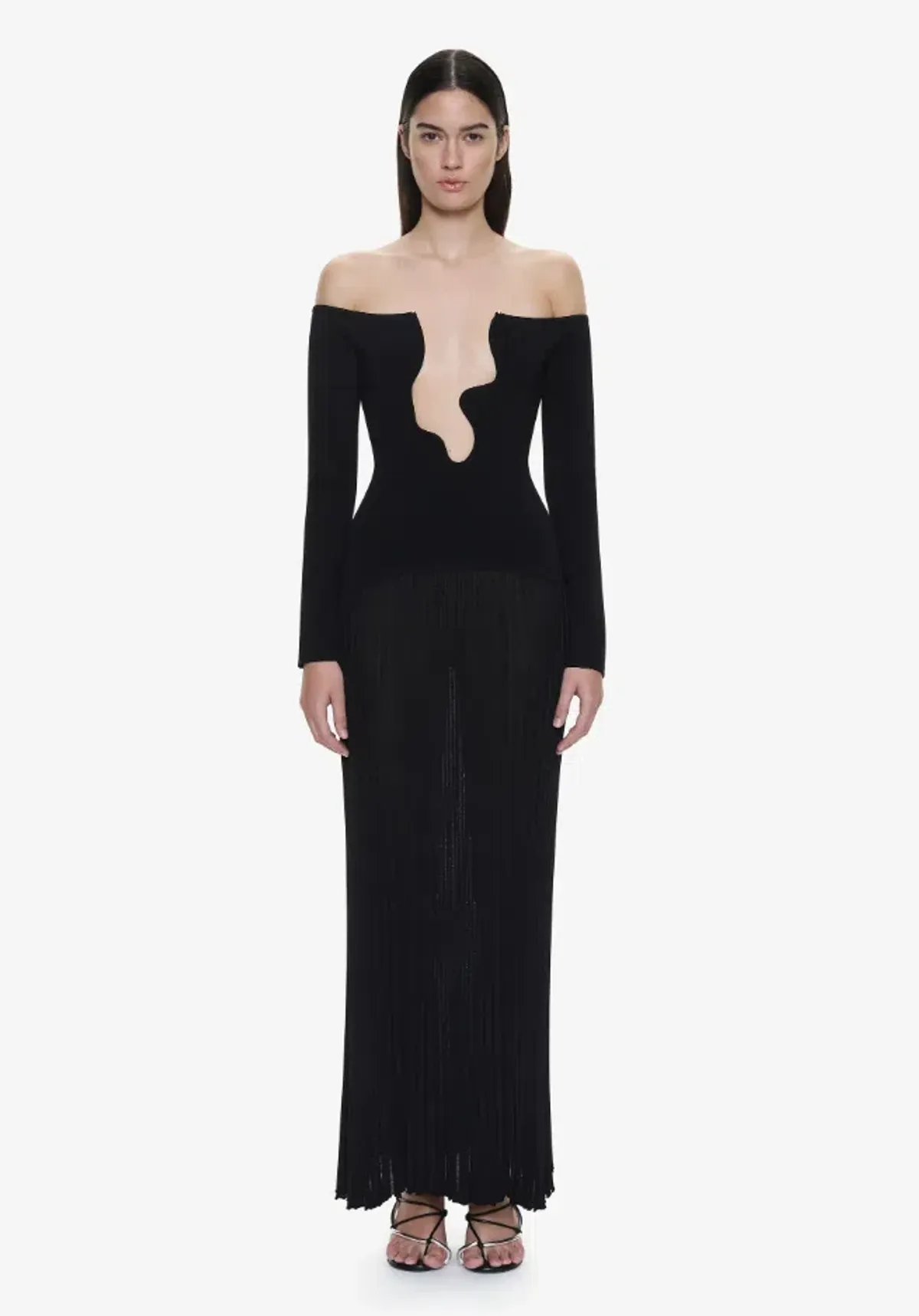 Christopher Esber Salacia Pleated Off Shoulder Dress Black Size XS for rent on The Volte - main image