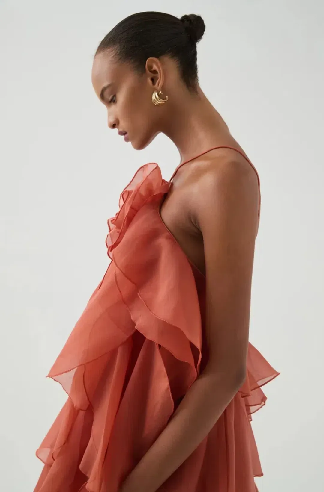 Aje Pandorea Layered Maxi Dress Coral Clay Size AU 6 for rent on The Volte - main image