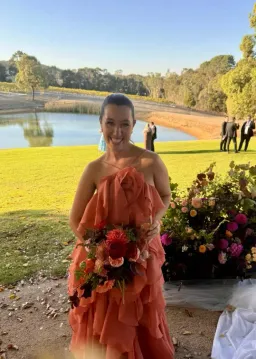 Aje Pandorea Layered Maxi Dress Coral Clay Size AU 6 for rent on The Volte - image 2