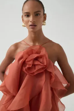 Aje Pandorea Layered Maxi Dress Coral Clay Size AU 6 for rent on The Volte - image 4