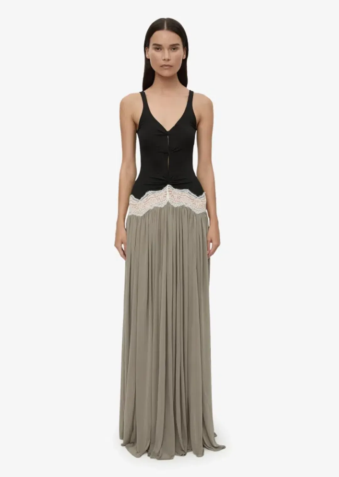 Christopher Esber Open Twist Verner Lace Tank Dress black slate Size 8 for rent on The Volte - main image