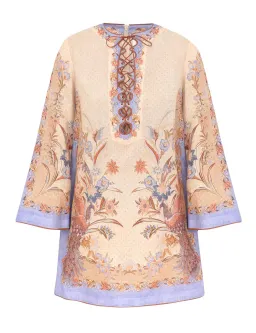 Zimmermann Indra Tunic Mini Dress Biscuit Scarf Floral Size 0 for rent on The Volte - image 1