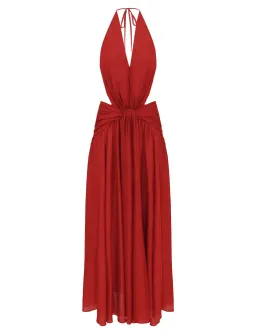 Zimmermann Indra Plunge Halter Maxi Dress Raspberry Size OP for rent on The Volte - image 1