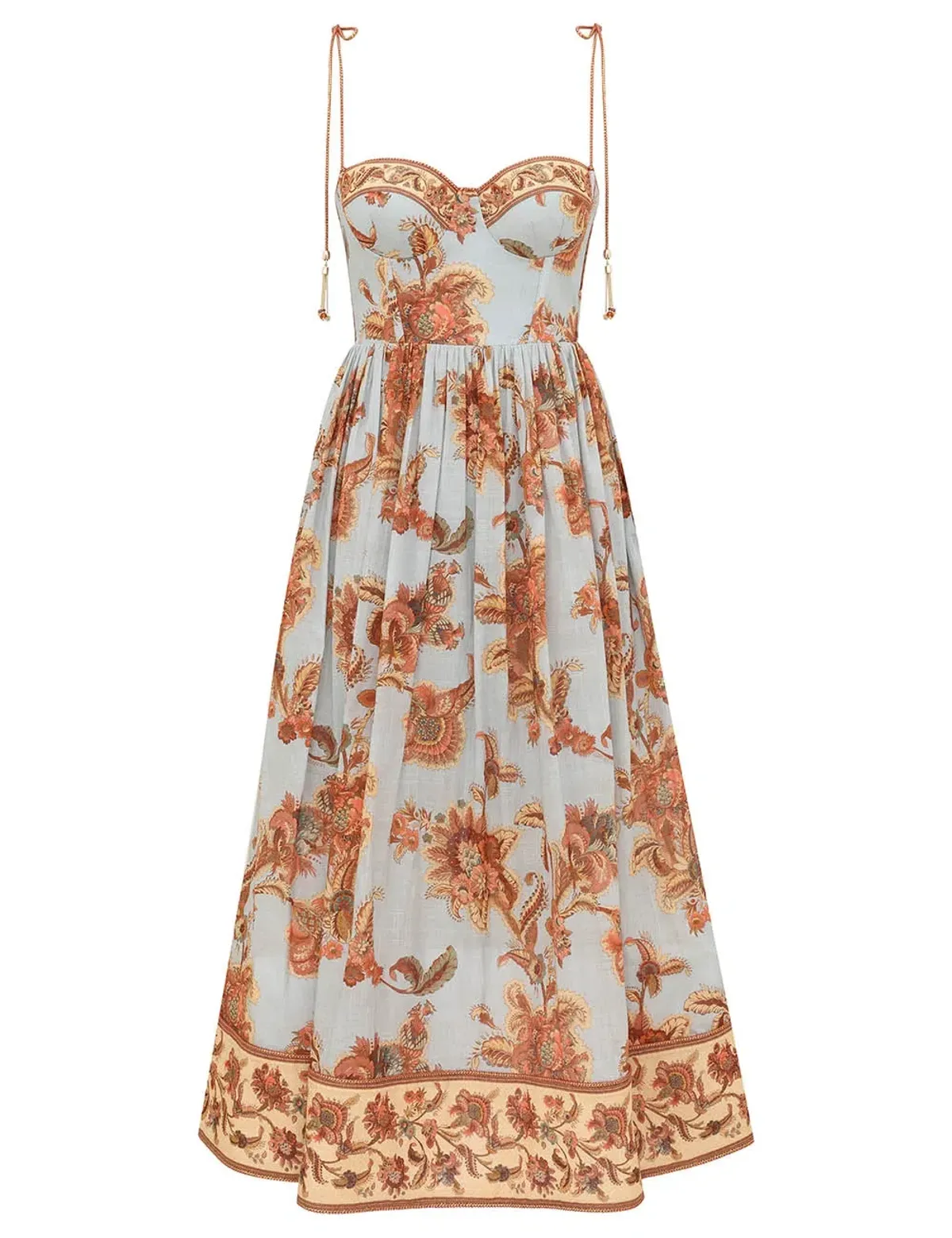 Zimmermann Aster Corset Midi Dress Blue Jacobean Size OP for rent on The Volte - main image