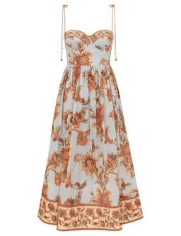 Zimmermann Aster Corset Midi Dress Blue Jacobean Size 3 for rent on The Volte - image 1