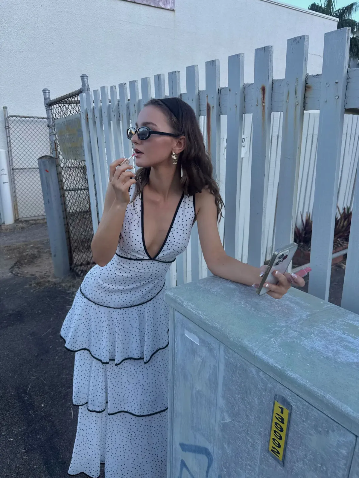 White & Black Polka Dot Maxi Dress Size Small for rent on The Volte - main image