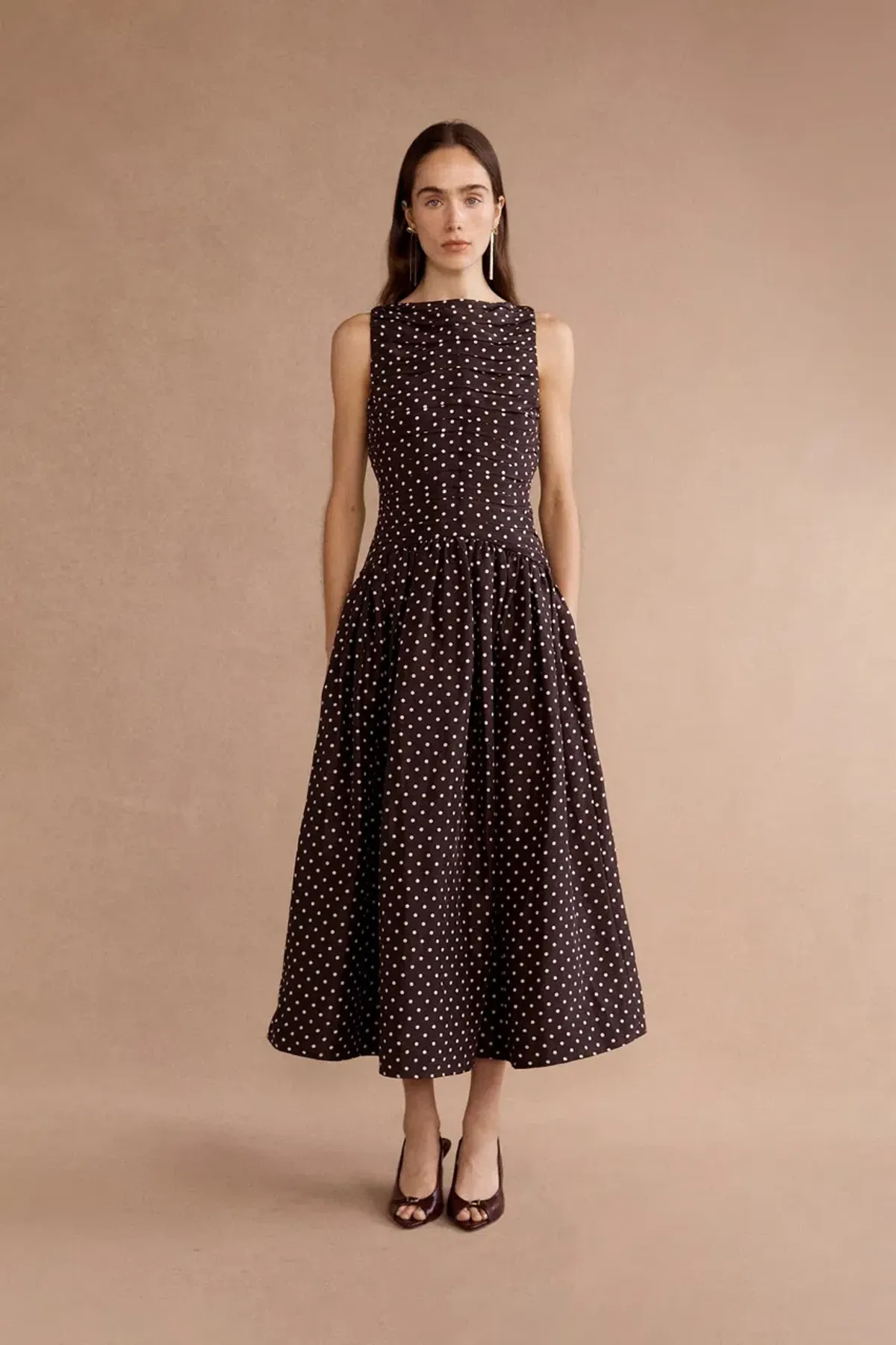 Lovaan Val Midi Dress Cacao Spot Size 12 for rent on The Volte - main image