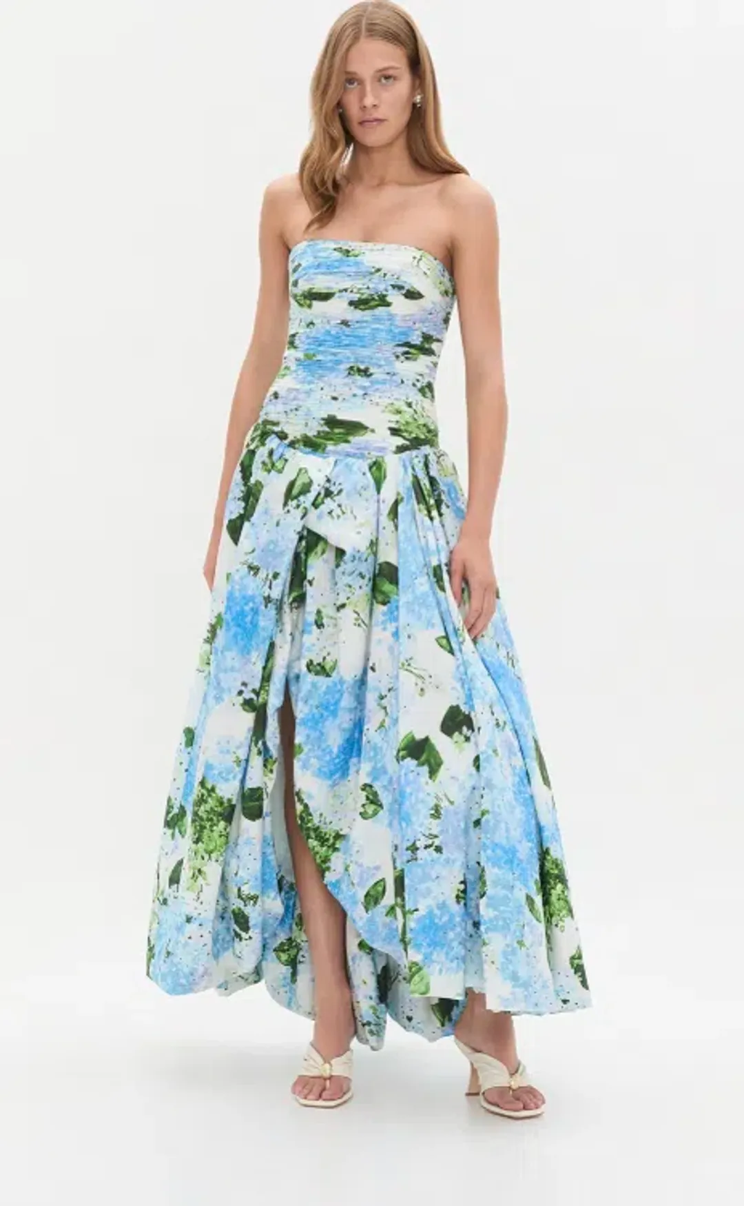 Aje Maxi Bubble Hem Dress in Blue Hydrangea Size 4 for rent on The Volte - main image