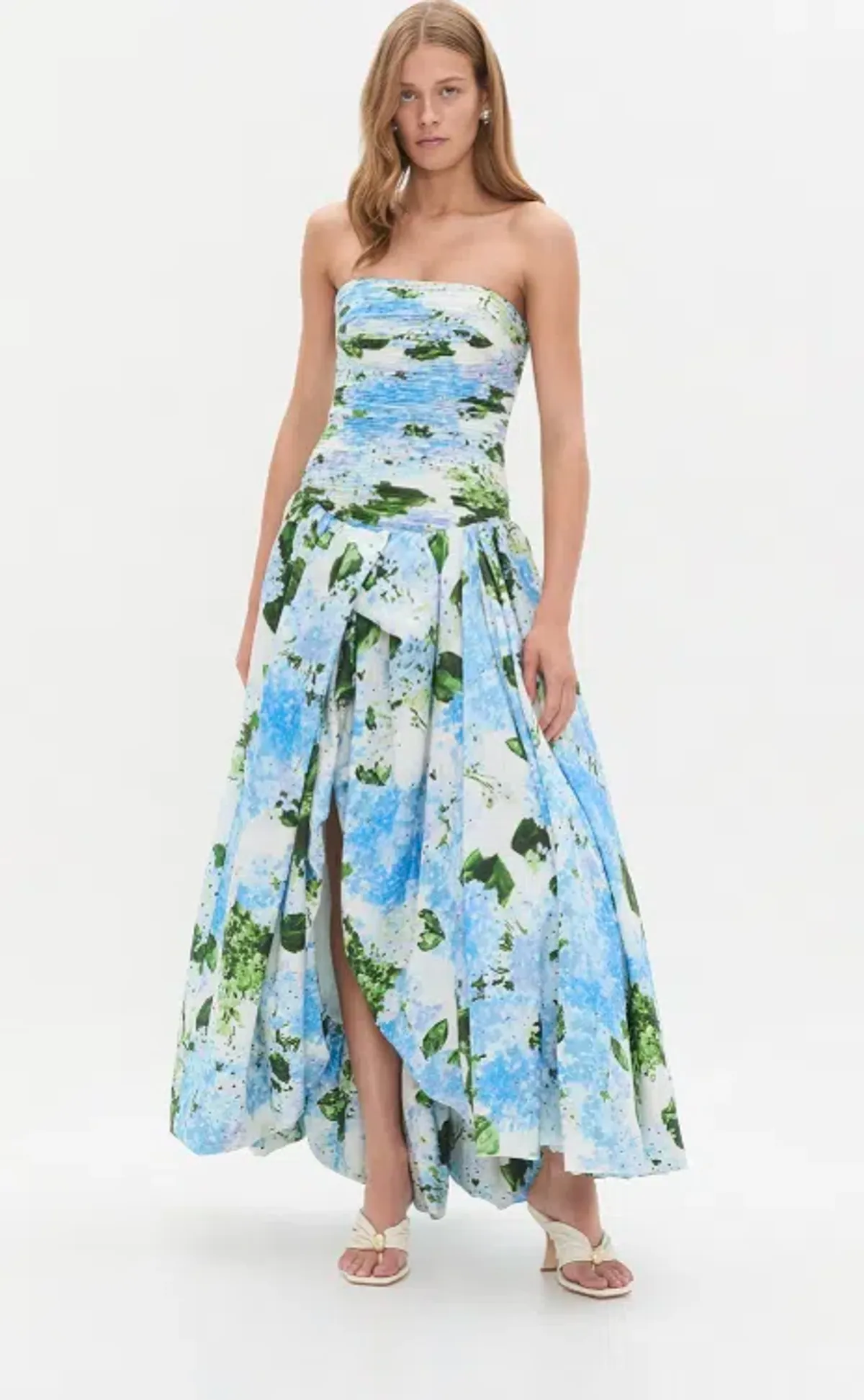 Aje Maxi Bubble Hem Dress in Blue Hydrangea Size 4 for rent on The Volte - main image