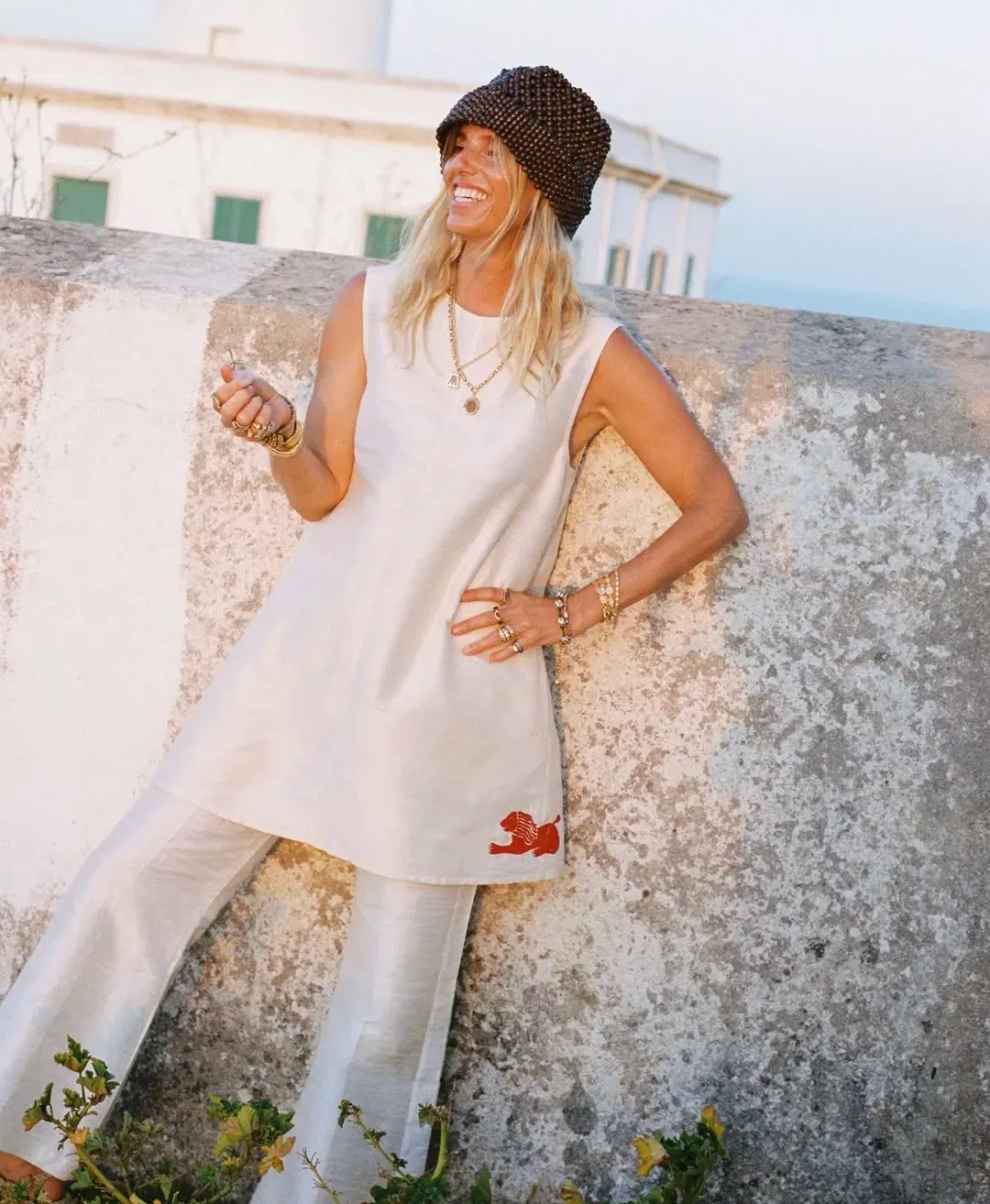 Lucy Folk Cartouche Silk Mini Dress for rent on The Volte - main image