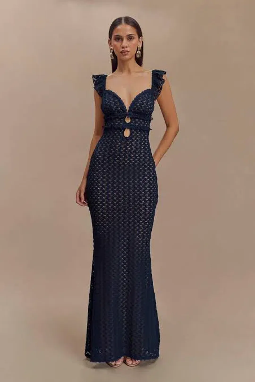 Meshki Ezra Lace Maxi Dress - Navy Size 8/S for rent on The Volte - main image