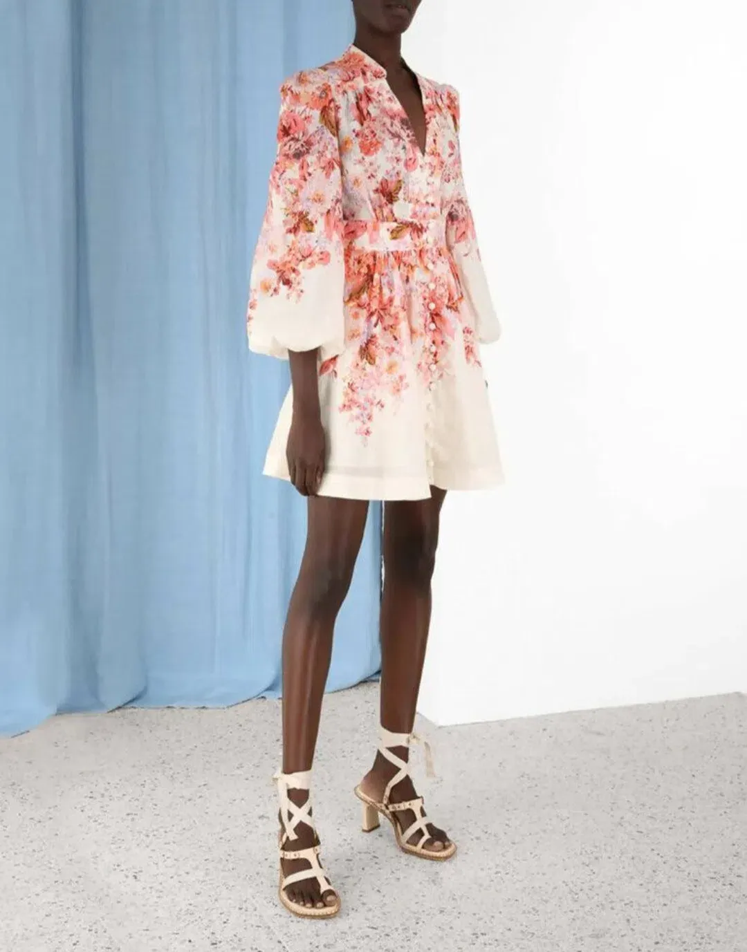 Zimmermann Devi Plunge Mini Dress in Floral Size 1 AU 10 for rent on The Volte - main image