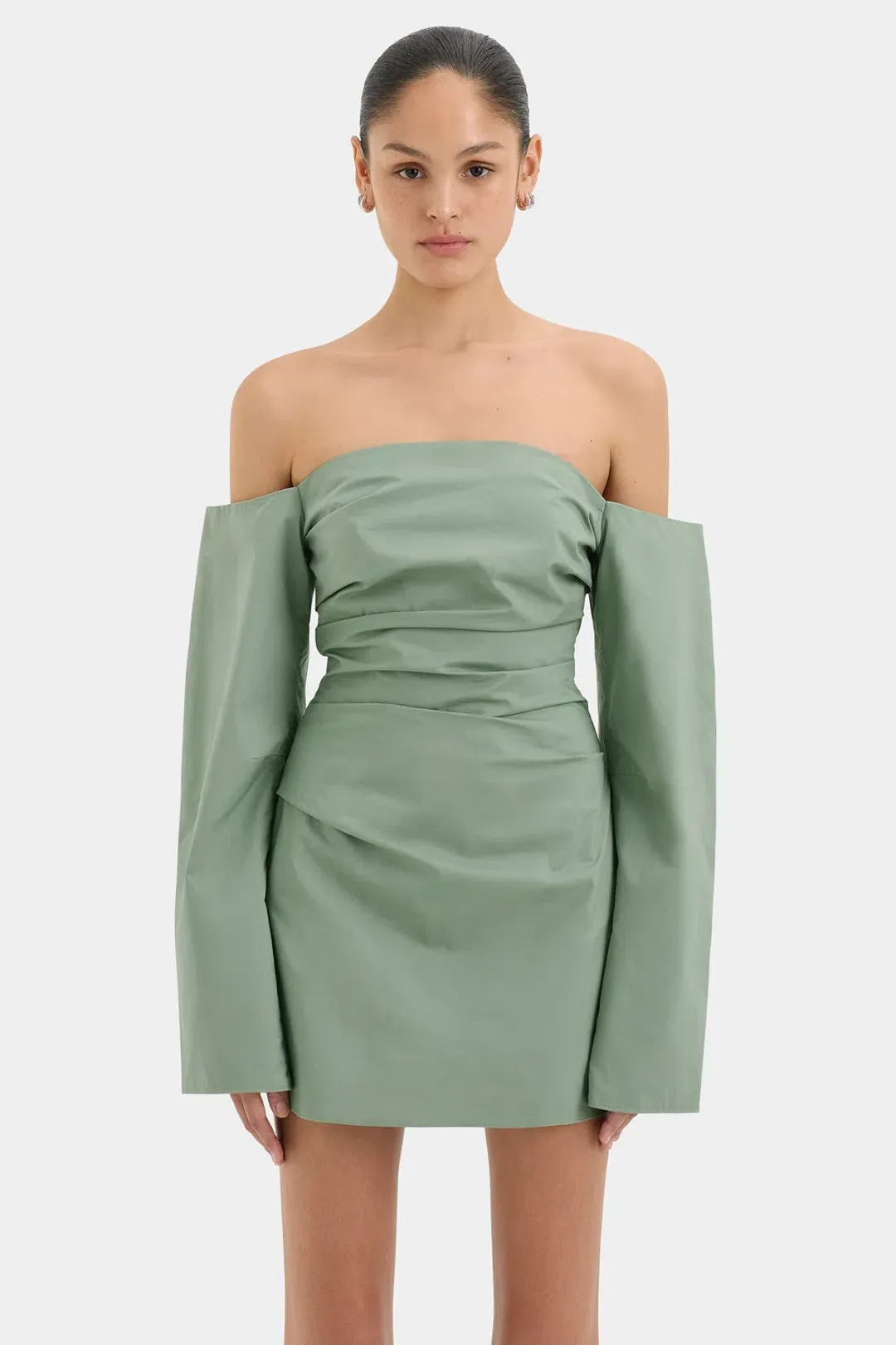 Sir The Label Martina Sleeved Mini Dress Sage Green Size 1 / 8 AU for rent on The Volte - main image