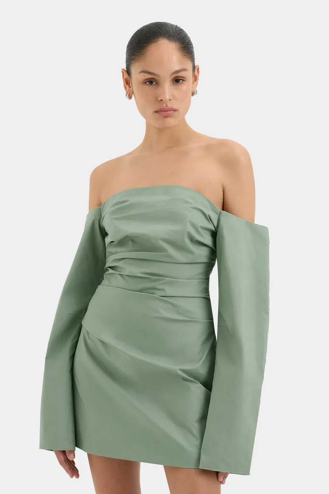 Sir The Label Martina Sleeved Mini Dress Sage Green Size 1 / 8 AU for rent on The Volte - main image