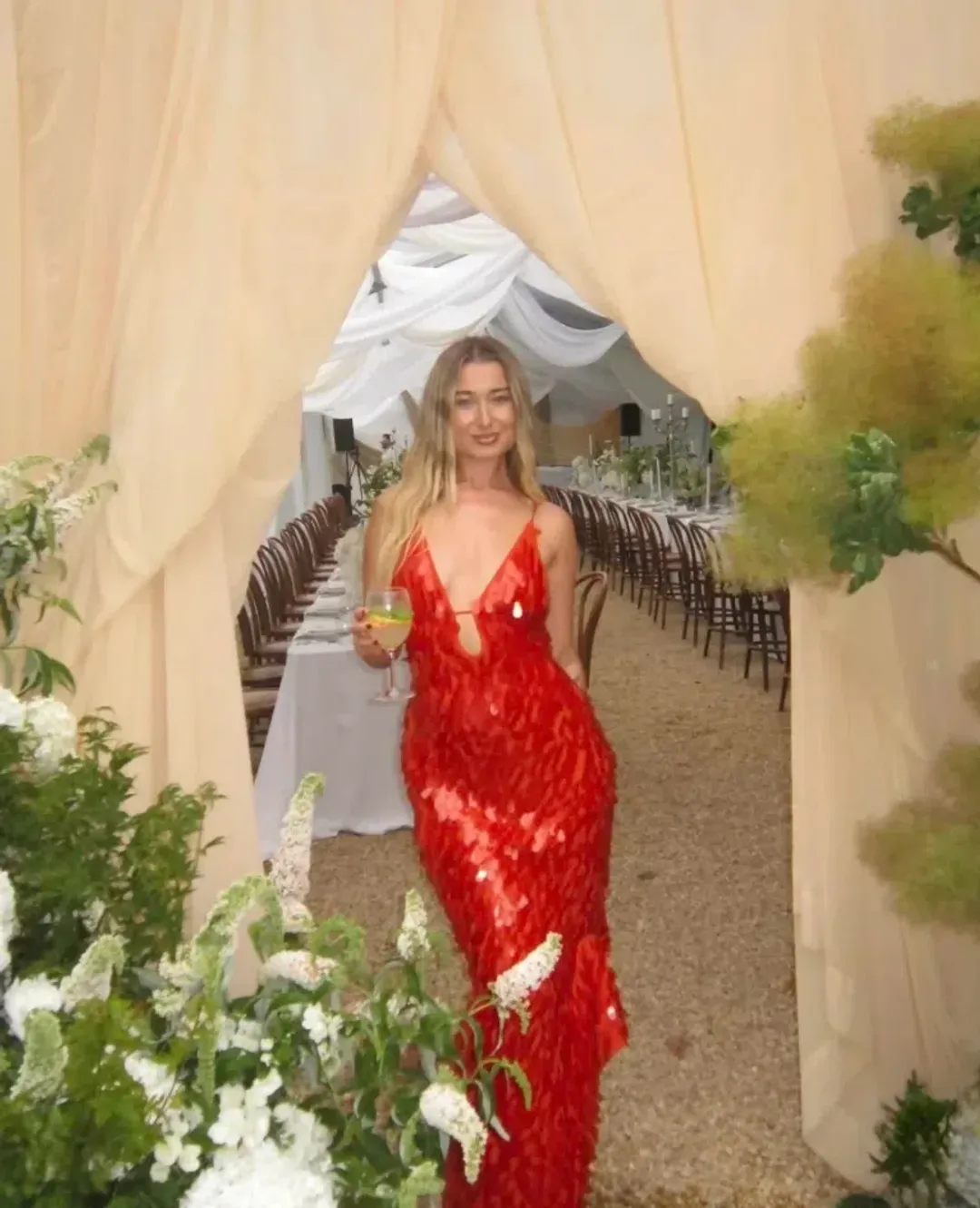 Misha Sapphire Sequin Maxi Dress in Red Sequin Size XS / AU 6 for rent on The Volte - main image