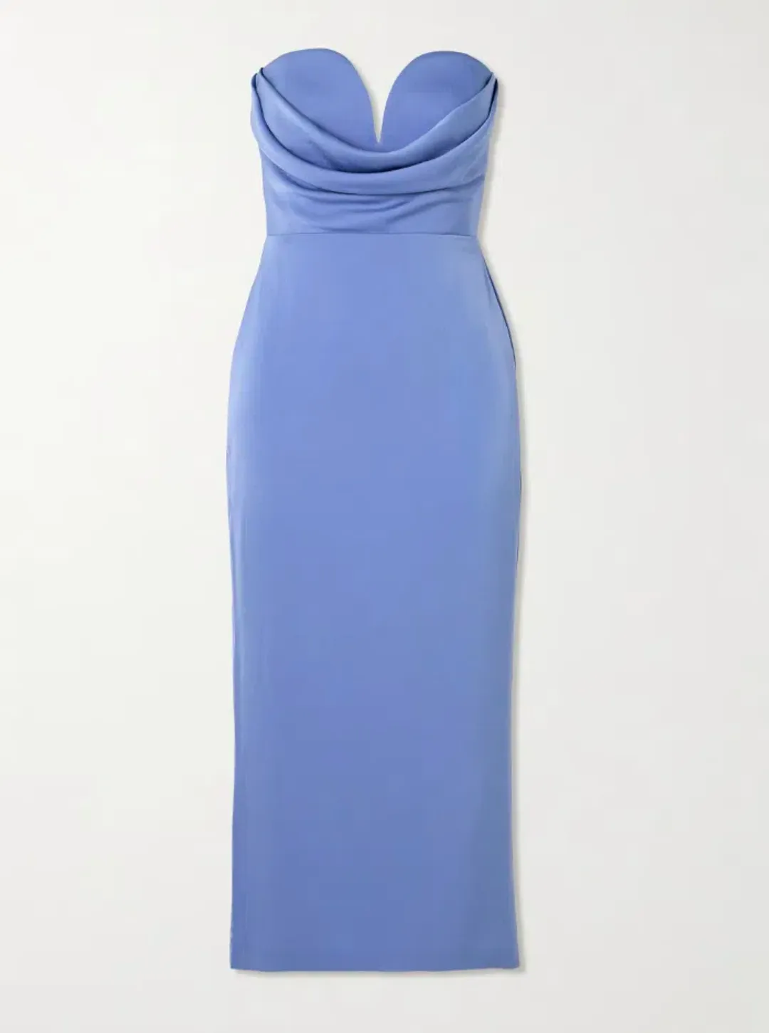 ALEX PERRY Strapless Draped Satin-Crepe Midi Dress Bridesmaid Dress in Blue AU 6  for rent on The Volte - main image