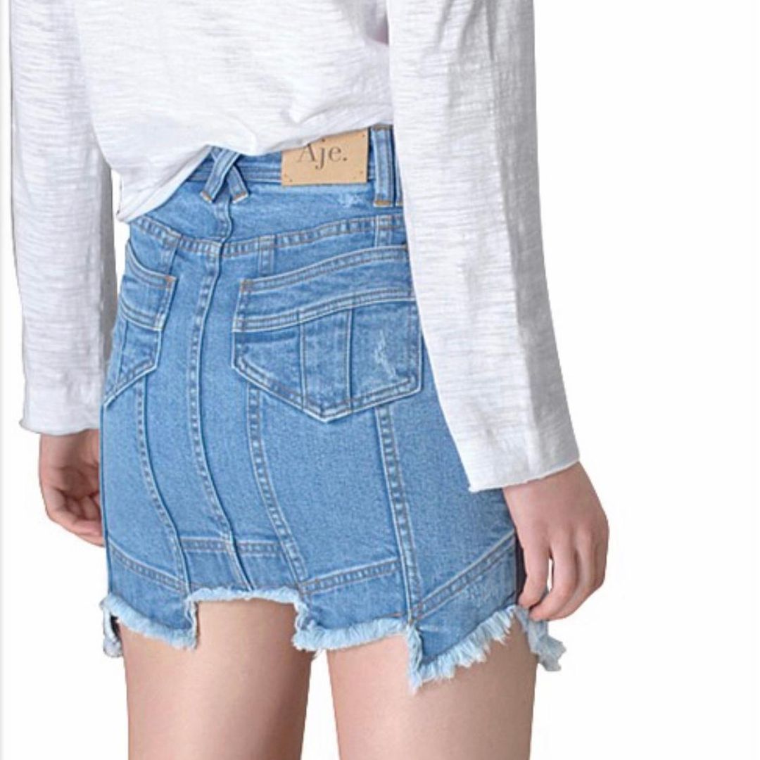 Aje Crawford Denim Mini Skirt Blue Classic Wash Size 8 for rent on The Volte - main image